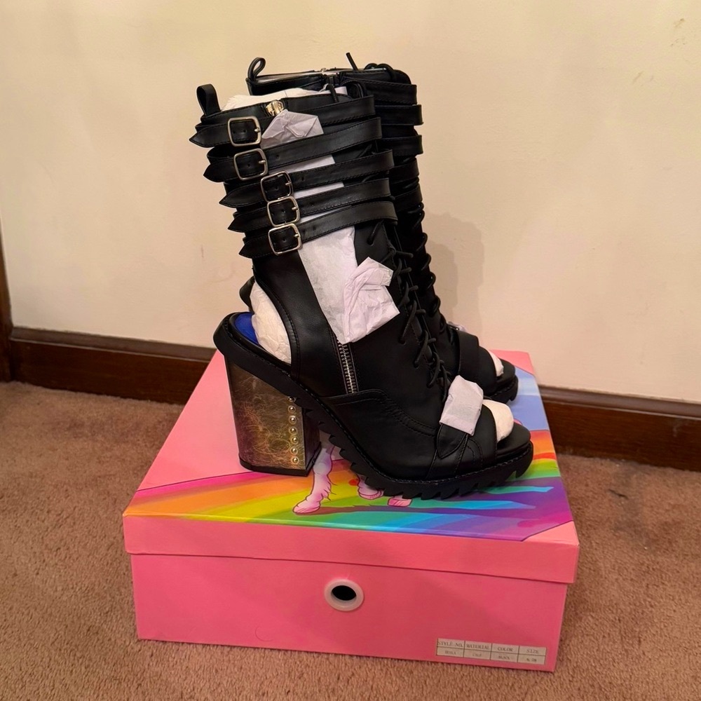 Jeffrey Campbell Tesla Combat Boot Open Toe Sandal 8.5 New with Box